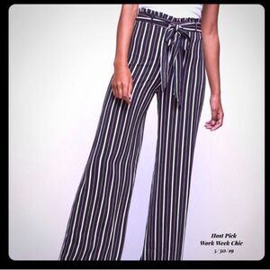 NWOT Miss Selfridge Striped Front Tie Wide Leg Trouser Pants Size: 4